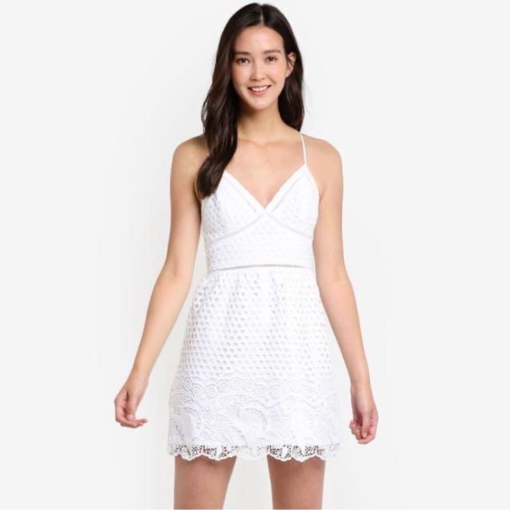 Abercrombie & Fitch White Lace Spaghetti-Strap Mini Dress